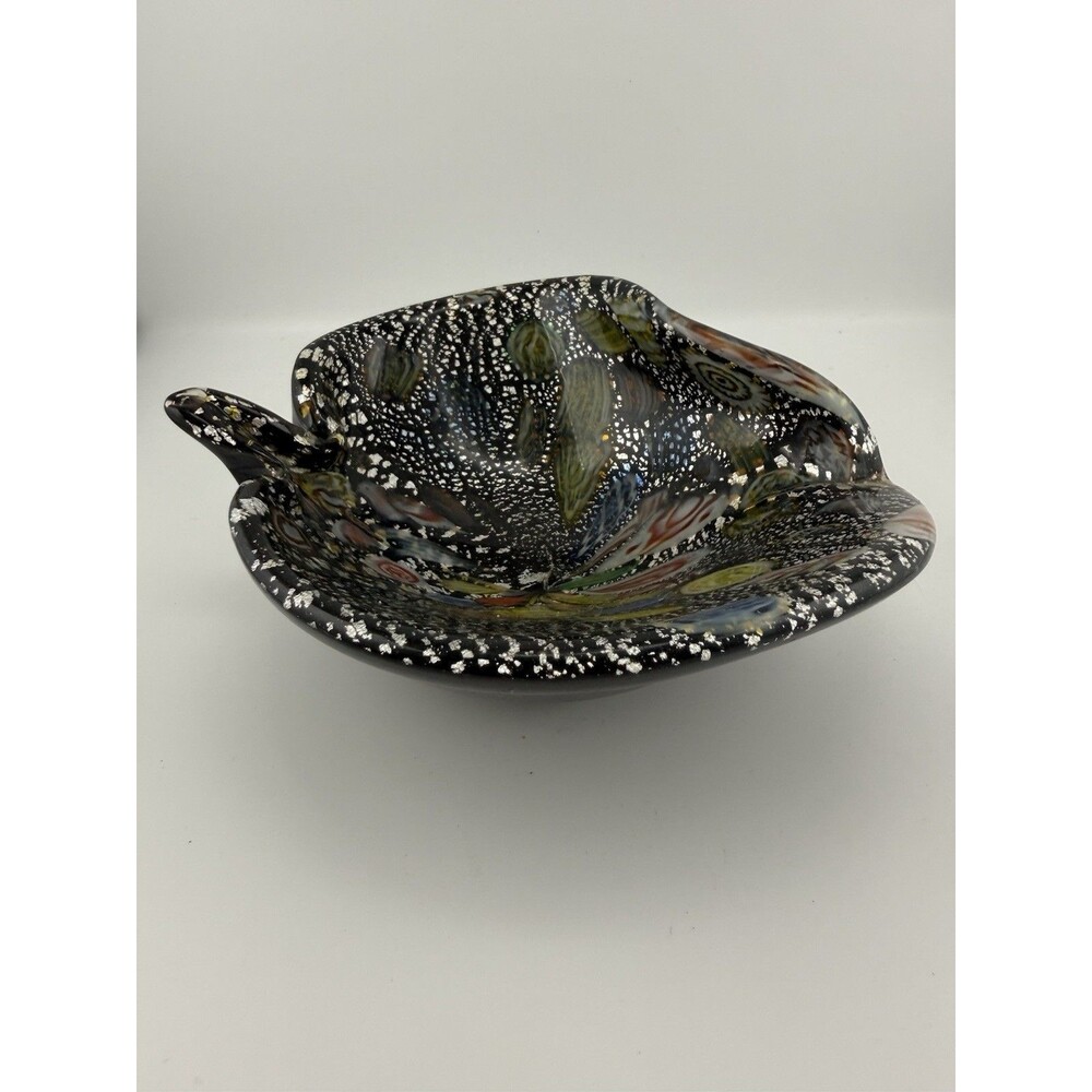 MURANO Inspired Italian Glass Confetti Silver Leaf Flecks Art Glass Bowl